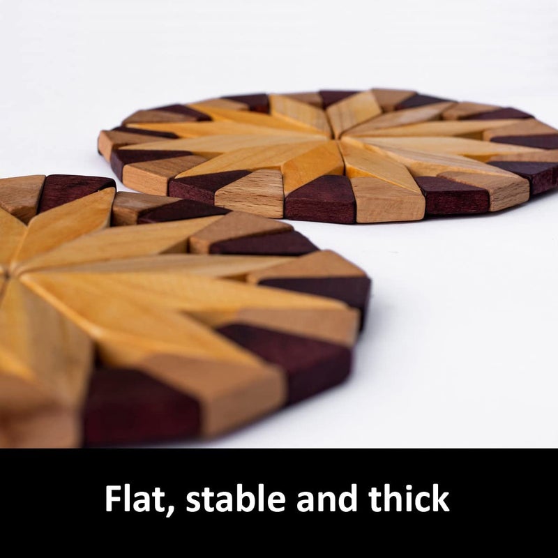 ECOSALL Natural Wood Trivets for Hot Dishes, Table and Kitchen Counter Set of 2 â€“ Made in Ukraine Sturdy and Durable 7-inch Wooden Kitchen Hot Pads. Festive Design Table DÃ©cor â€“ Kitchen Gift Idea - Image 3